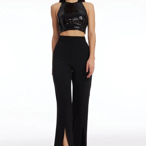 Dress The Population Ashton Black Wide Leg Cutaway Pants Sz XXS - Picture 1 of 11